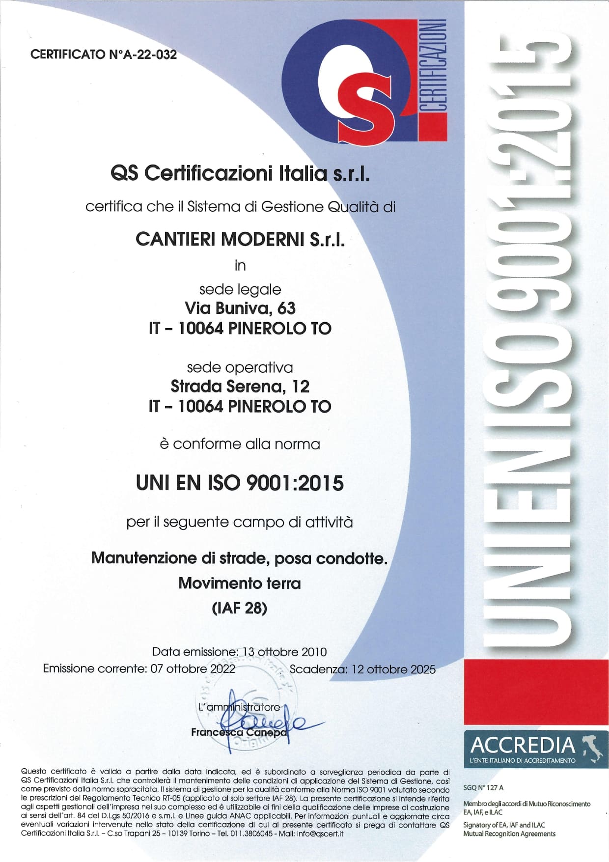 CERITIFICATO QS ISO 9001 2015 CANTIERI MODERNI SCAD. 12 10 2025 page 0001